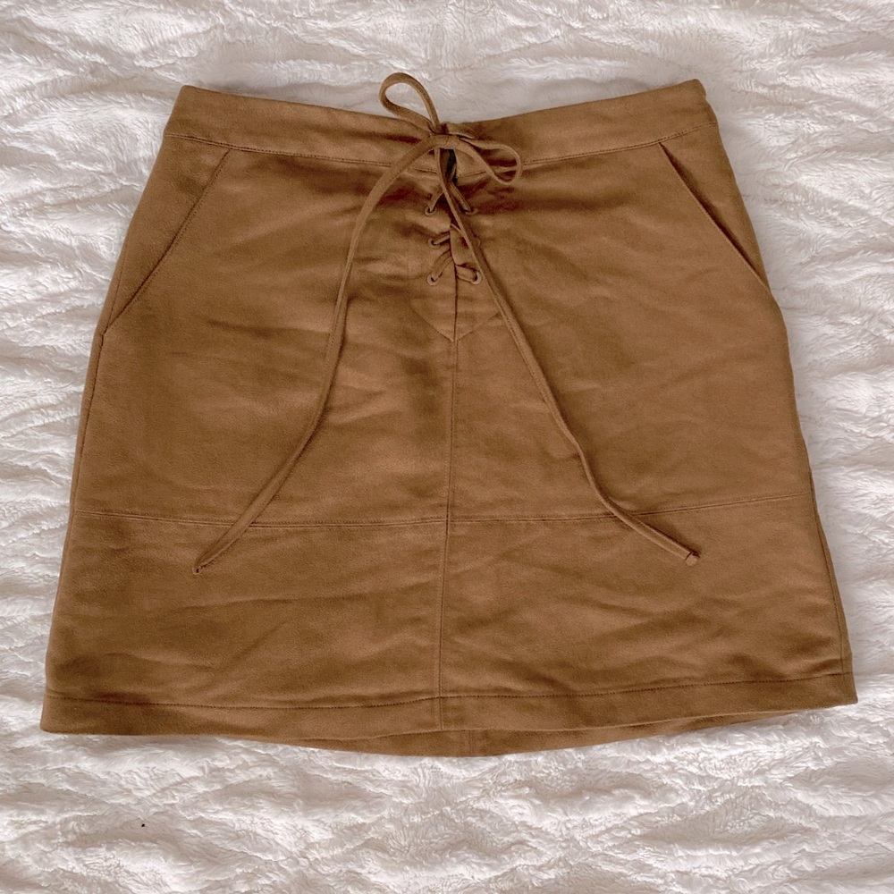 Cute Suede Skirt with Crisscross Tie in the Front